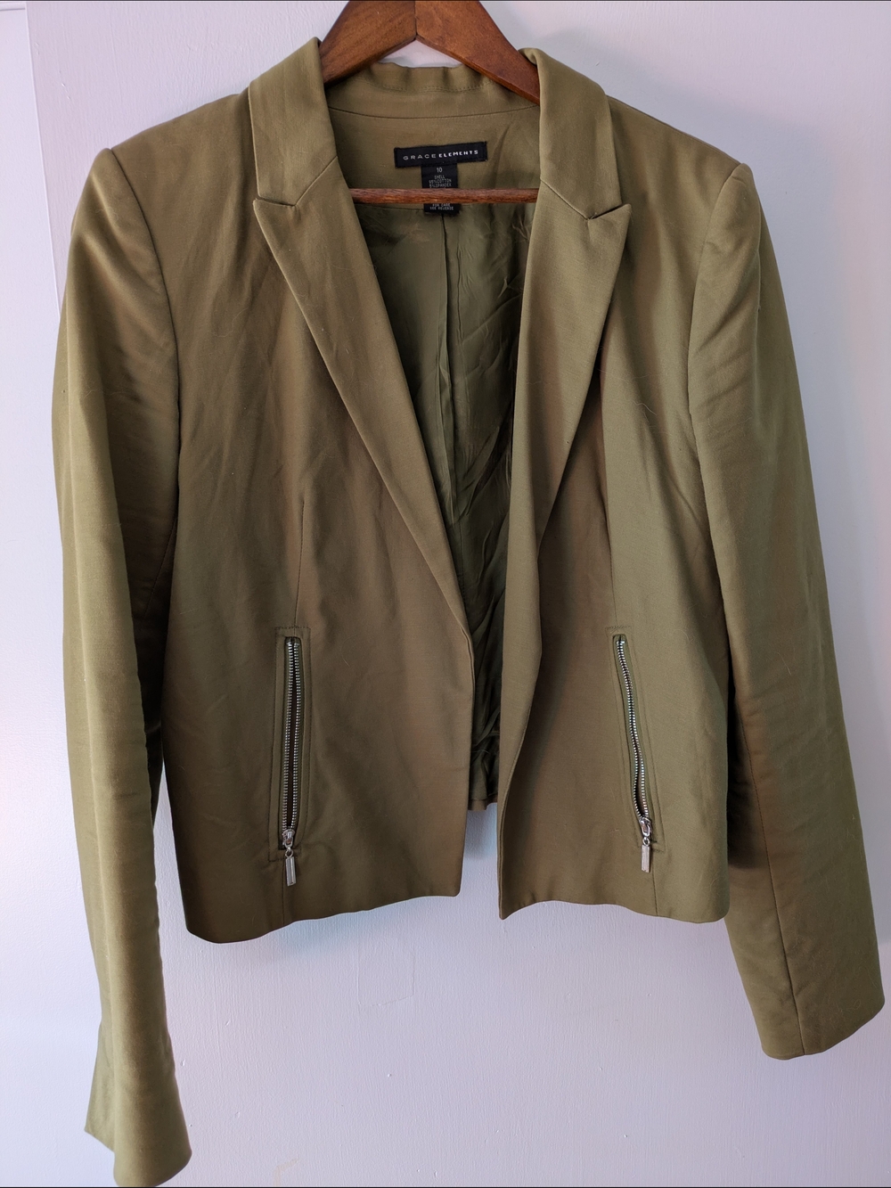 Grace Elements Olive Tailored Zip-Pocket Blazer